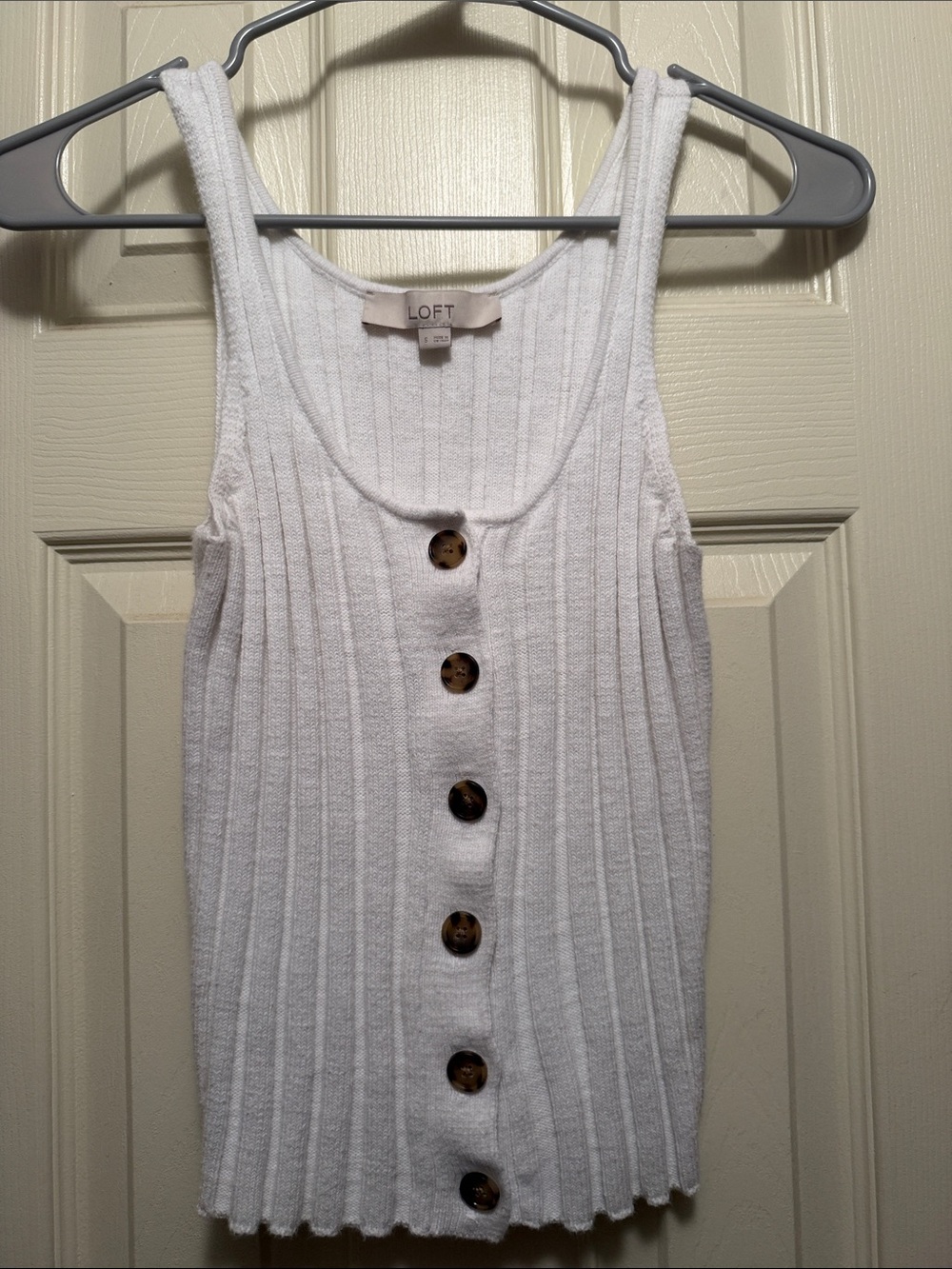 LOFT White Ribbed Tank with Tortoiseshell Buttons
